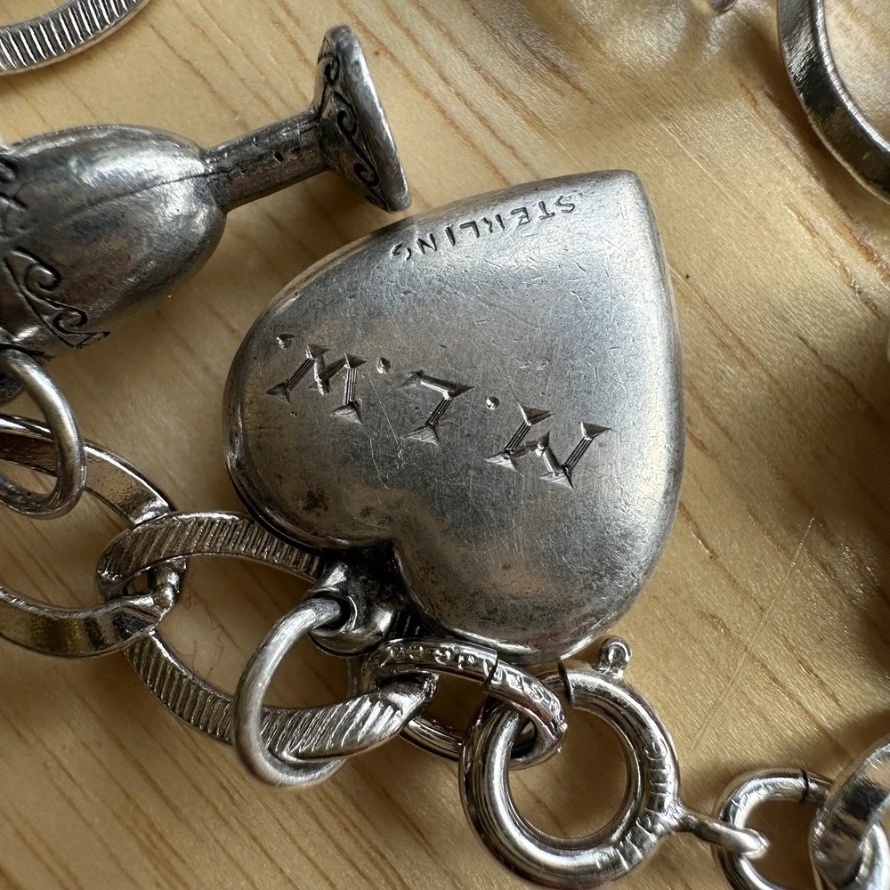 VTG Charm‎ Bracelet 6.5 Inch Sport Western Cross Heart Travel 925 Sterling 37.6g